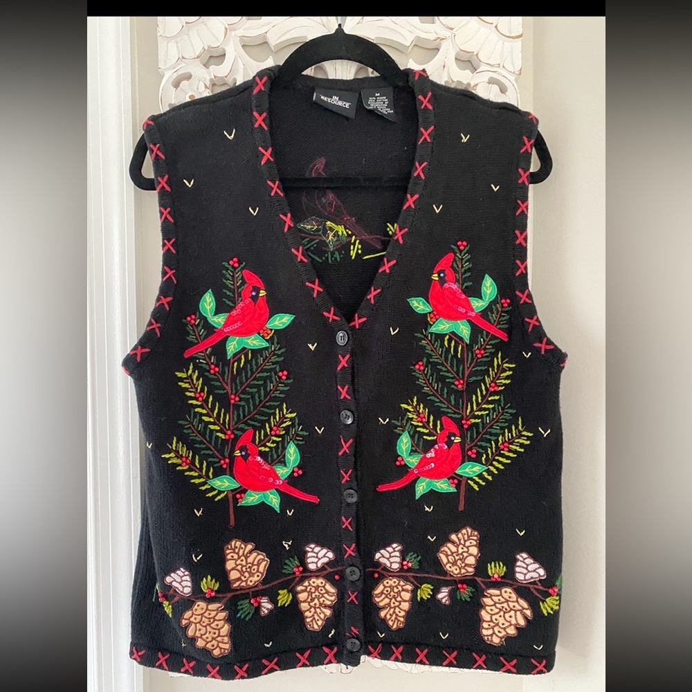 In Resource Cardinal Holiday VTG Novelty Vest Christmas Sweater Artsy Size M